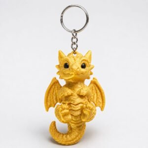 Golden Ember Dragon – 3D Printed Keychain